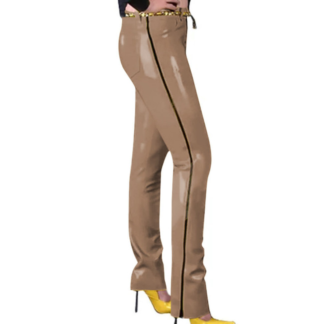 Fashion Latex-look PVC Pants Punk Gothic Glossy Faux Leather Trousers Sexy High Waist Unisex Leggings with Zipper and Pocket 7XLar