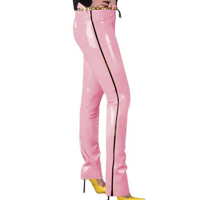 Fashion Latex-look PVC Pants Punk Gothic Glossy Faux Leather Trousers Sexy High Waist Unisex Leggings with Zipper and Pocket 7XLar