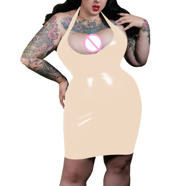 Sexy Plunging Neckline Halter Bodycon Dress Shiny PVC Leather Women Faux Latex Hobble Mini Dress Party Pole Dancing Exotic Dress