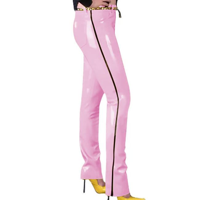Fashion Latex-look PVC Pants Punk Gothic Glossy Faux Leather Trousers Sexy High Waist Unisex Leggings with Zipper and Pocket 7XLar