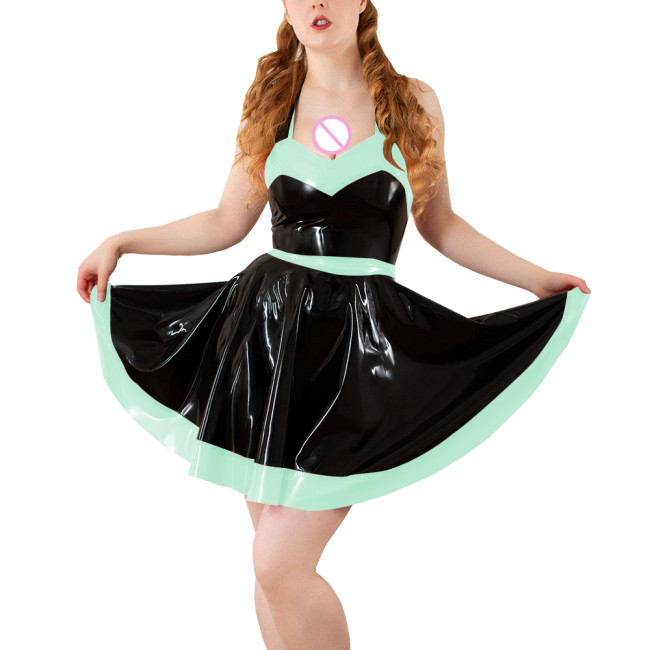 Party Mini Swing Evening Party Dress for Women Sexy Sleeveless Halter A-line PVC Shiny Dress Cocktail Formal High Waist Dresses