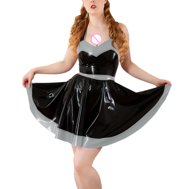Party Mini Swing Evening Party Dress for Women Sexy Sleeveless Halter A-line PVC Shiny Dress Cocktail Formal High Waist Dresses