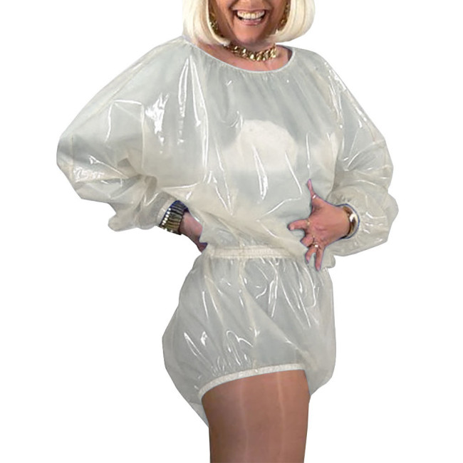 Sissy Man Platic Clear PVC Bodysuits Porno Costume Sexy Women Open Long Sleeve Loose Bodysuit  Adult Baby Gay Pole Dancing Wear