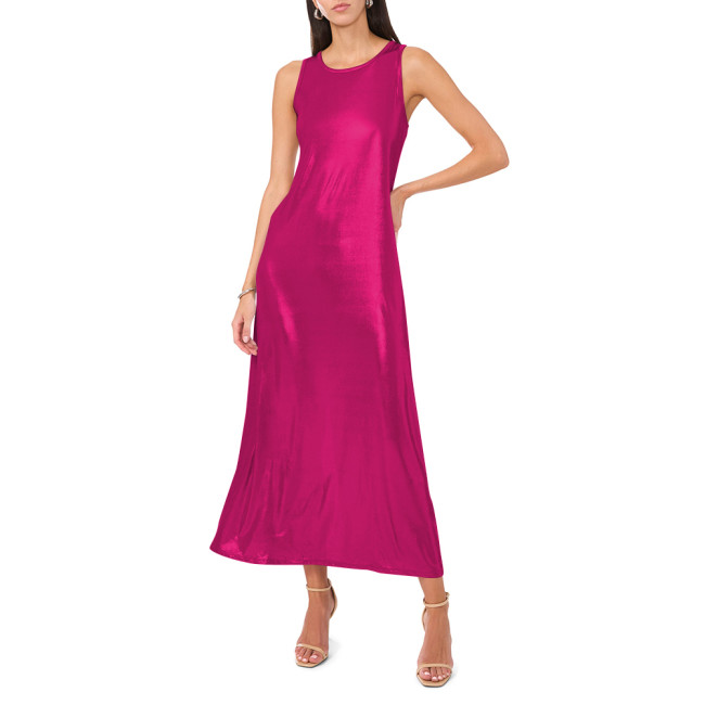 Womens Liquid Metallic A-line Dress Fashion Ladies Summer Soft Sparkly Long Dress for Evening Party Costume Sissy Streetwearmale Club