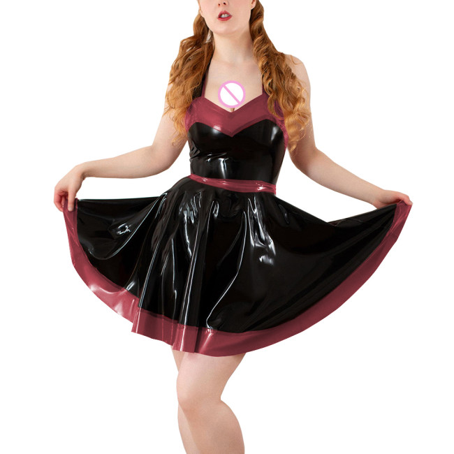 Party Mini Swing Evening Party Dress for Women Sexy Sleeveless Halter A-line PVC Shiny Dress Cocktail Formal High Waist Dresses