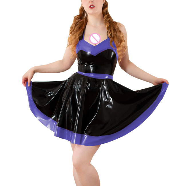 Party Mini Swing Evening Party Dress for Women Sexy Sleeveless Halter A-line PVC Shiny Dress Cocktail Formal High Waist Dresses