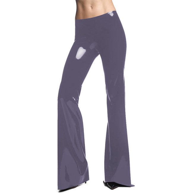 Glossy Office Lady PVC Leather Bodycon Flare Pants Women PVC Leather Tight Solid Slim Long Capris Trousers Female Casual Bottoms
