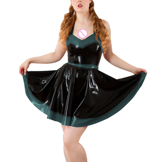 Party Mini Swing Evening Party Dress for Women Sexy Sleeveless Halter A-line PVC Shiny Dress Cocktail Formal High Waist Dresses