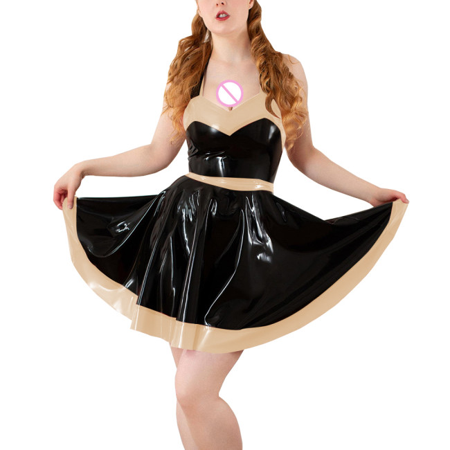 Party Mini Swing Evening Party Dress for Women Sexy Sleeveless Halter A-line PVC Shiny Dress Cocktail Formal High Waist Dresses