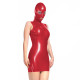 Sissy Novelty Wetlook Bodycon Mini Dress with Mask Hood Womens Sexy Sleeveless Tight Club Dress Party Vinyl PVC Dress Cosplay