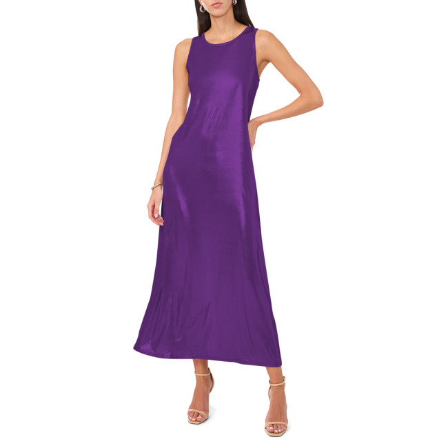 Womens Liquid Metallic A-line Dress Fashion Ladies Summer Soft Sparkly Long Dress for Evening Party Costume Sissy Streetwearmale Club