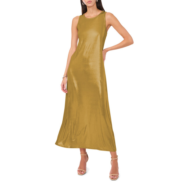 Womens Liquid Metallic A-line Dress Fashion Ladies Summer Soft Sparkly Long Dress for Evening Party Costume Sissy Streetwearmale Club