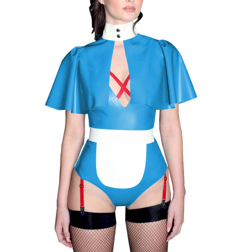 Fetish Deep V-neck Bodycon Faux Latex Bodysuits with Cape Sexy Sleeveless High Cut Rompers Cosplay Costume Plus Size Bodysuits