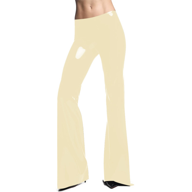 Glossy Office Lady PVC Leather Bodycon Flare Pants Women PVC Leather Tight Solid Slim Long Capris Trousers Female Casual Bottoms