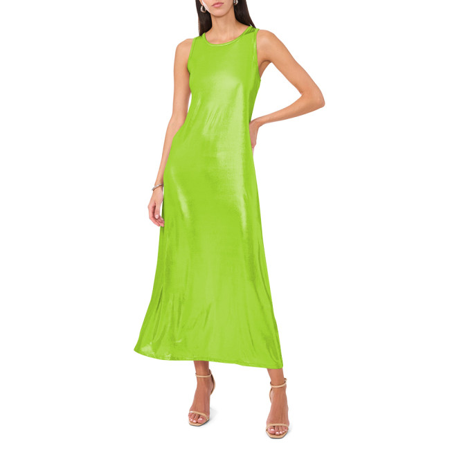 Womens Liquid Metallic A-line Dress Fashion Ladies Summer Soft Sparkly Long Dress for Evening Party Costume Sissy Streetwearmale Club