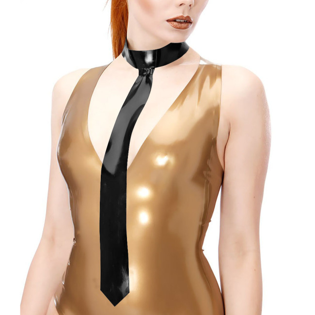 New Glossy PVC Leather Ties for Womens Mens Nightclub Latex-look Neckties Fashion Solid Ties Halloween Party Cosplay Accessories
