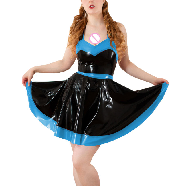 Party Mini Swing Evening Party Dress for Women Sexy Sleeveless Halter A-line PVC Shiny Dress Cocktail Formal High Waist Dresses