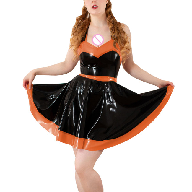 Party Mini Swing Evening Party Dress for Women Sexy Sleeveless Halter A-line PVC Shiny Dress Cocktail Formal High Waist Dresses