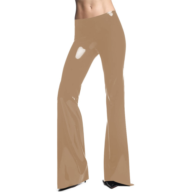 Glossy Office Lady PVC Leather Bodycon Flare Pants Women PVC Leather Tight Solid Slim Long Capris Trousers Female Casual Bottoms