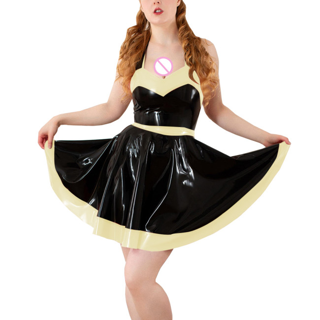 Party Mini Swing Evening Party Dress for Women Sexy Sleeveless Halter A-line PVC Shiny Dress Cocktail Formal High Waist Dresses