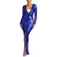 Elegant V-Neck Maxi Dress Liquid Metallic Long Sleeved Backless Evening Gown Womens Sexy Slim Fit Formal Dress Shiny Prom Outfitearns Evening Party Dress