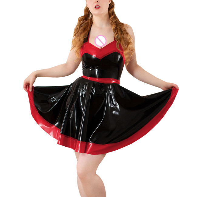 Party Mini Swing Evening Party Dress for Women Sexy Sleeveless Halter A-line PVC Shiny Dress Cocktail Formal High Waist Dresses