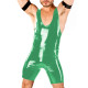 Mens Sexy Glossy Bodysuit Fashion Nightclub One-piece Romper Sleeveless Backless PVC Faux Leather Stretch Short Jumpsuit Cosplay