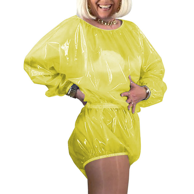 Sissy Man Platic Clear PVC Bodysuits Porno Costume Sexy Women Open Long Sleeve Loose Bodysuit  Adult Baby Gay Pole Dancing Wear
