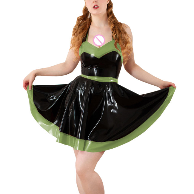 Party Mini Swing Evening Party Dress for Women Sexy Sleeveless Halter A-line PVC Shiny Dress Cocktail Formal High Waist Dresses