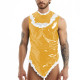 Men Sissy French Maid Bodysuit PVC Wetlook Leather Sleeveless Rompers Ruffles Lace High Neck High Cut Catsuit Cosplay Costume