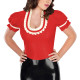 Ruffles Laides U Collar PVC Tops Fashion Sexy Short Puff Sleeve T-Shirt Women Patchwork Glossy Faux Leather Tops Female Blouse