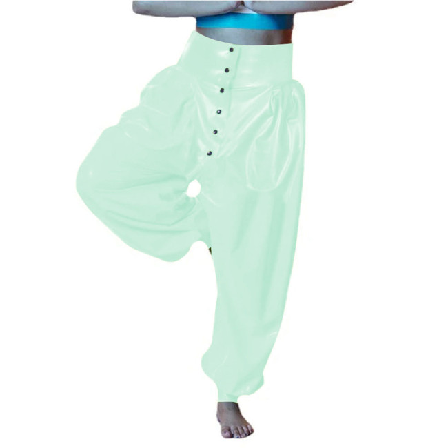 Vinyl PVC Leather Party Bloomers Pants Sissy High Waist Loose Lantern Pants Fashion Button-up Open Crotch Pants Female Trouster