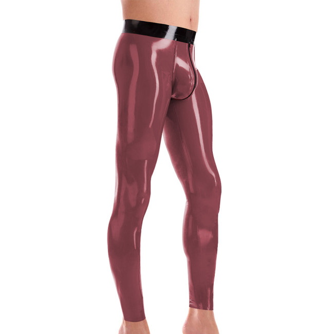 Mens PVC Leather Leggings Wetlook High Waist Club Pants Male Tights Elastic Trousers Zipper Open Crotch Shiny Latex Clubwear