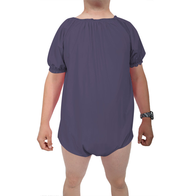 Mens Back Zipper Wetlook Bodysuit Round Collar Short Sleeves One-piece Diaper Loose Romper Club High Cut Jumpsuit Sexy Body Tops