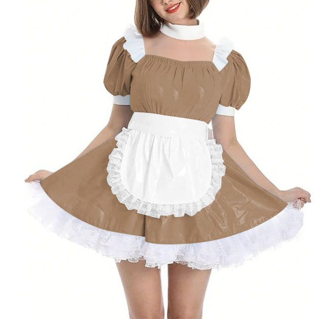 Womens Wetlook Maid Outfit Anime French Apron Lolita Maid Uniforms Cross-dresser Mini Maid Fancy Dress Cosplay Costume for Party