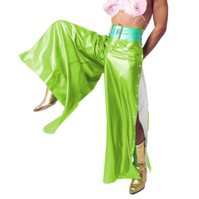 Fashion Vinyl PVC Leather Wide Leg Pants High Waist Oversize Streetwear Side Button Baggy Pants Casual Mens Womens Trousers 7XL