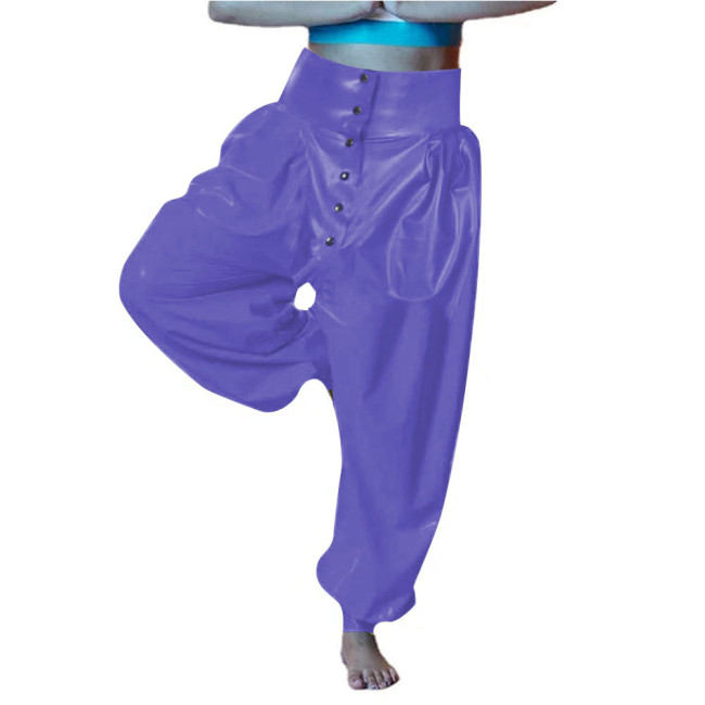 Vinyl PVC Leather Party Bloomers Pants Sissy High Waist Loose Lantern Pants Fashion Button-up Open Crotch Pants Female Trouster