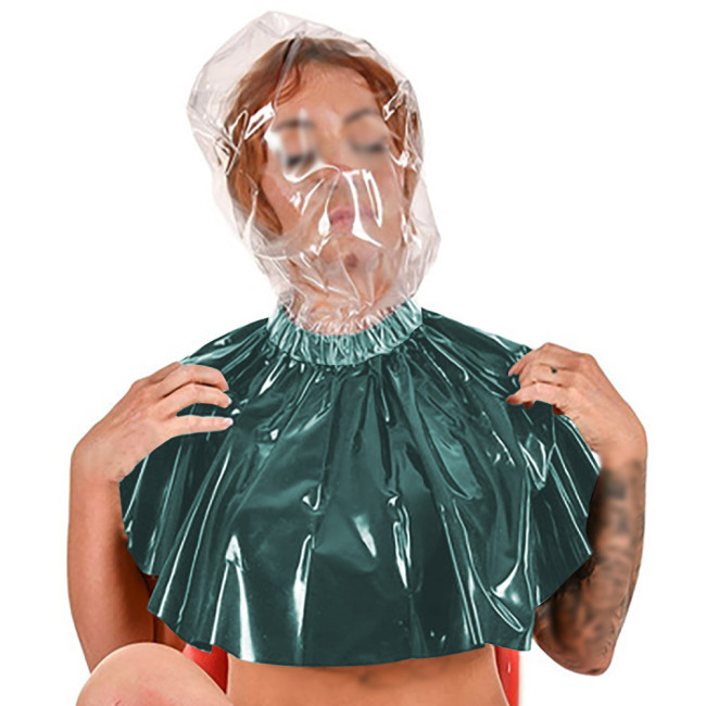 Fetish PVC Leather Hooded Shoulder Cape Elasticity Patchwork Sleeveless Masked Hats Halloween Party Cosplay Costume Accessories