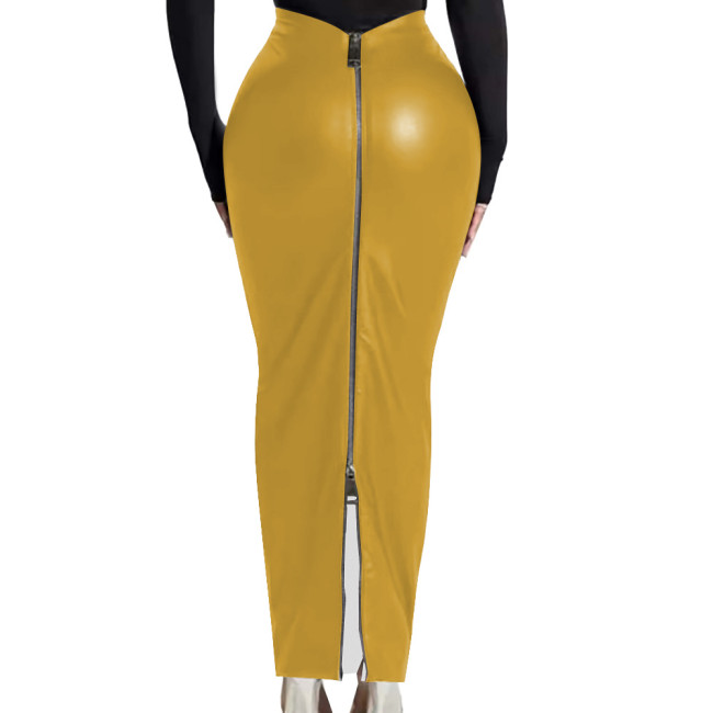 Women Ankle Length PU Skirt Lady Matte Faux Leather High Waist Tight Long Skirts Back Zipper Bodycon Pencil Skirt for Party Club