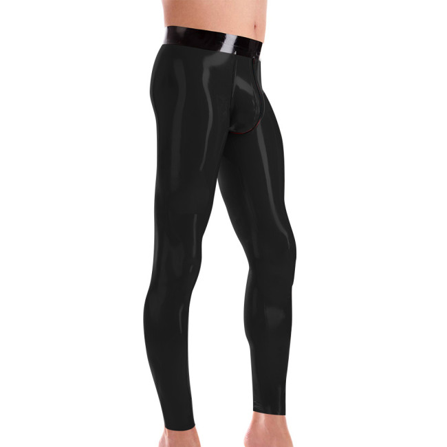 Mens PVC Leather Leggings Wetlook High Waist Club Pants Male Tights Elastic Trousers Zipper Open Crotch Shiny Latex Clubwear
