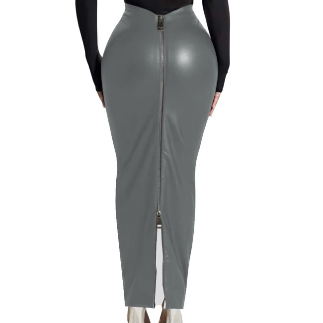 Women Ankle Length PU Skirt Lady Matte Faux Leather High Waist Tight Long Skirts Back Zipper Bodycon Pencil Skirt for Party Club