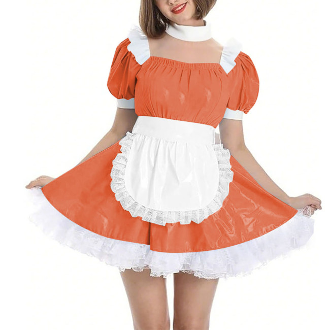 Womens Wetlook Maid Outfit Anime French Apron Lolita Maid Uniforms Cross-dresser Mini Maid Fancy Dress Cosplay Costume for Party