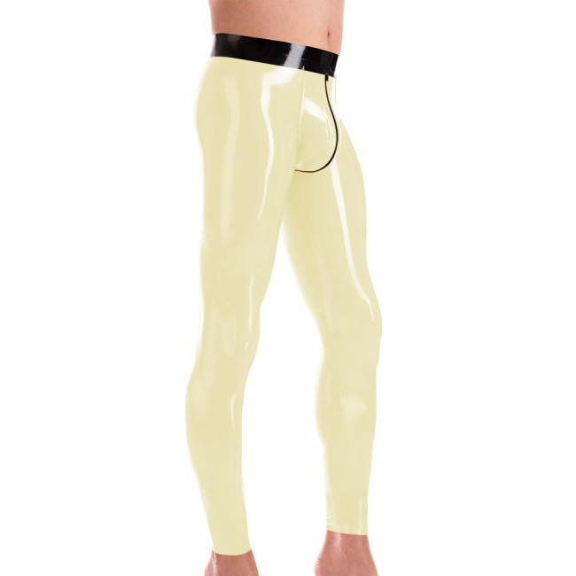 Mens PVC Leather Leggings Wetlook High Waist Club Pants Male Tights Elastic Trousers Zipper Open Crotch Shiny Latex Clubwear