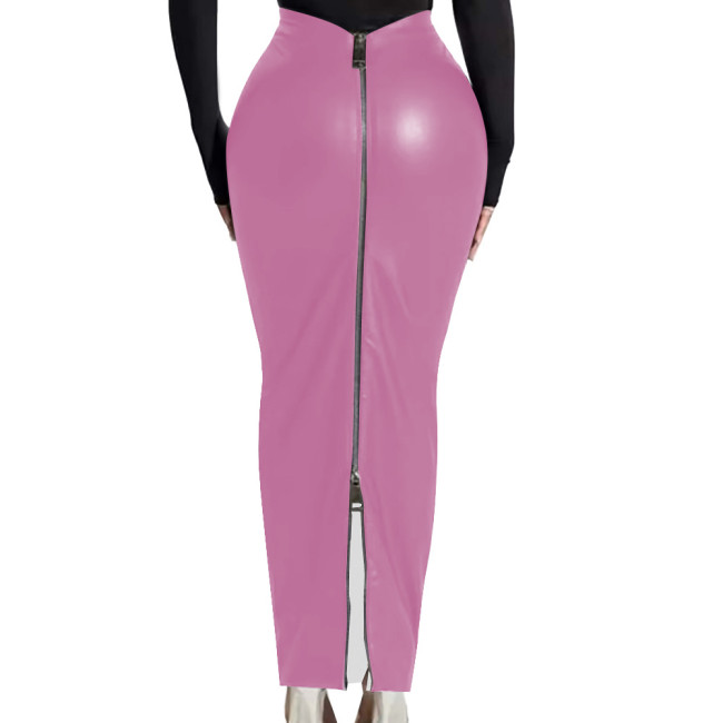 Women Ankle Length PU Skirt Lady Matte Faux Leather High Waist Tight Long Skirts Back Zipper Bodycon Pencil Skirt for Party Club
