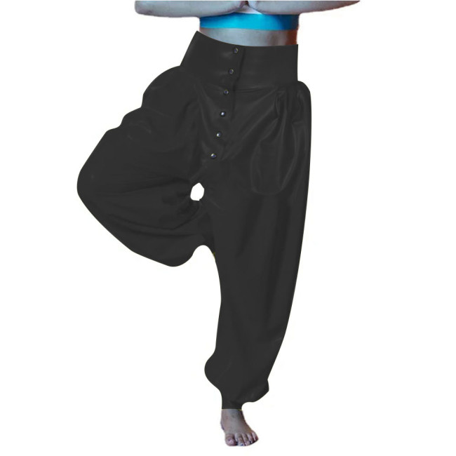 Vinyl PVC Leather Party Bloomers Pants Sissy High Waist Loose Lantern Pants Fashion Button-up Open Crotch Pants Female Trouster