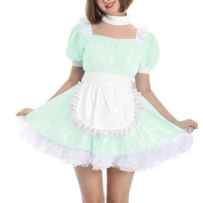Womens Wetlook Maid Outfit Anime French Apron Lolita Maid Uniforms Cross-dresser Mini Maid Fancy Dress Cosplay Costume for Party