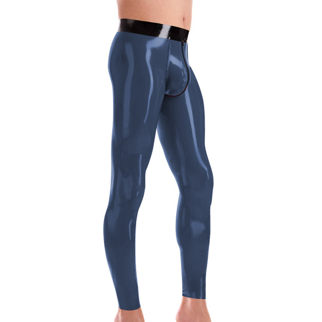 Mens PVC Leather Leggings Wetlook High Waist Club Pants Male Tights Elastic Trousers Zipper Open Crotch Shiny Latex Clubwear