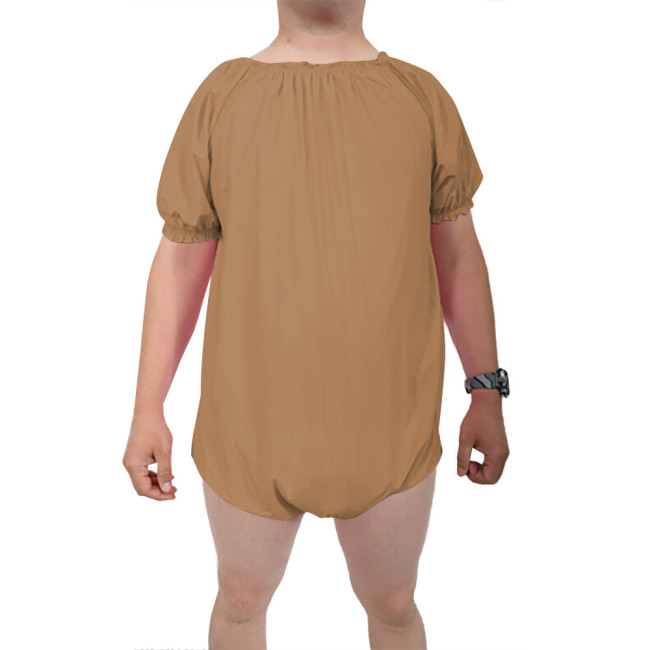 Mens Back Zipper Wetlook Bodysuit Round Collar Short Sleeves One-piece Diaper Loose Romper Club High Cut Jumpsuit Sexy Body Tops
