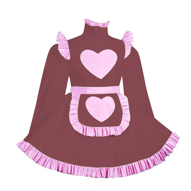Lockable Adult Cross Dressing Pleated Mini Maid Dress Sissy Lolita Heart A-line PVC Dress with Apron Halloween Cosplay Outfits
