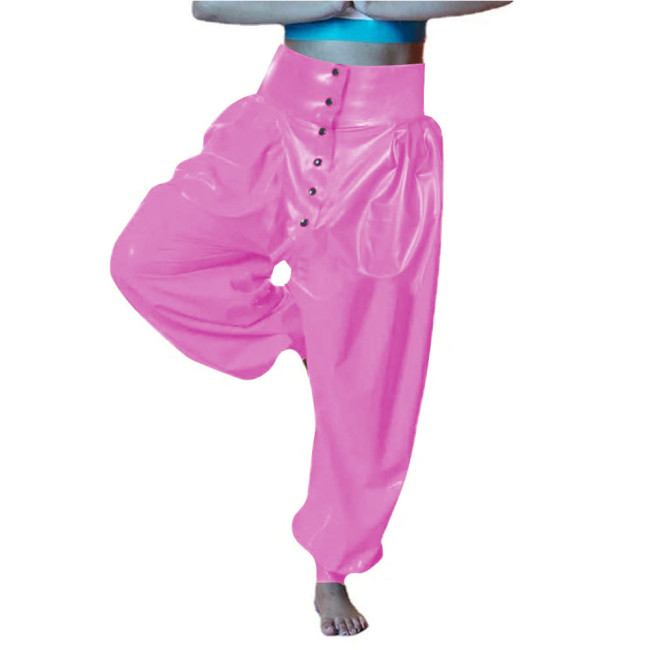 Vinyl PVC Leather Party Bloomers Pants Sissy High Waist Loose Lantern Pants Fashion Button-up Open Crotch Pants Female Trouster
